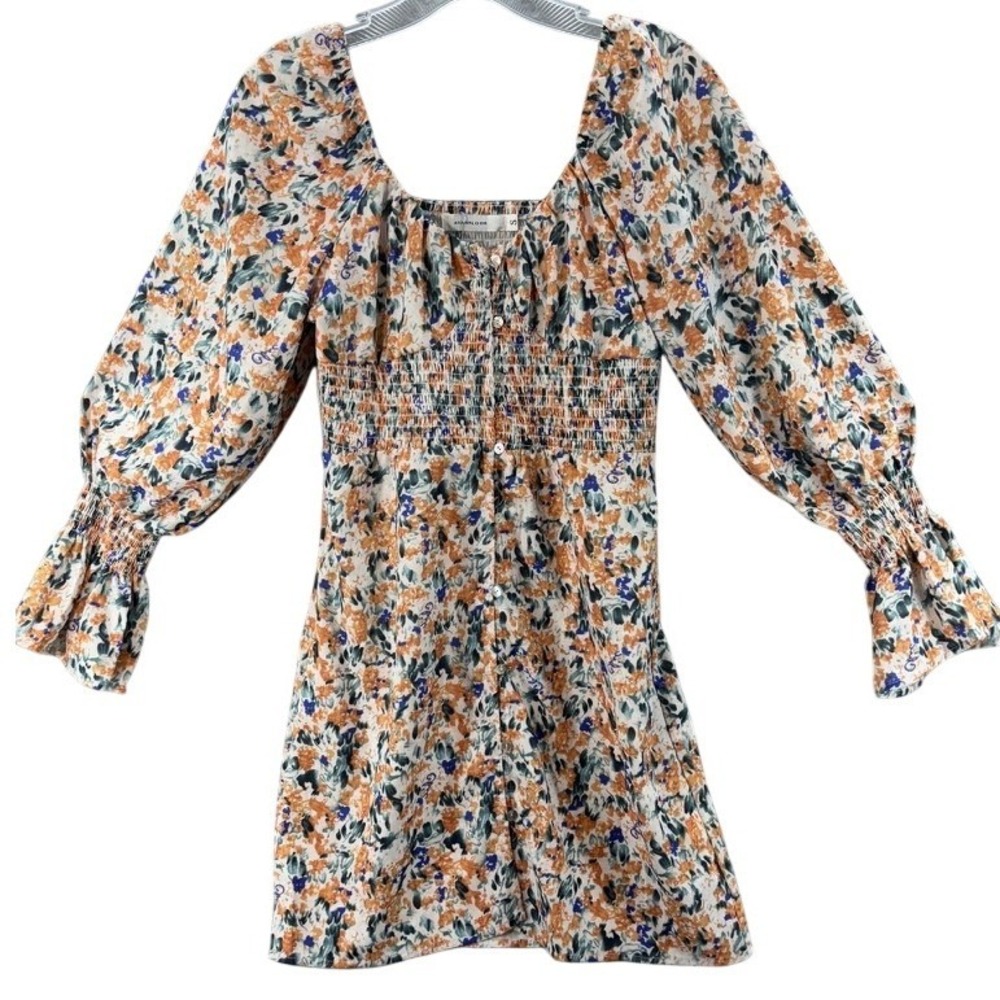 Avantlook Dress Sz Small Smocked Floral Cottagecore Dainty Feminine Long Sleeve